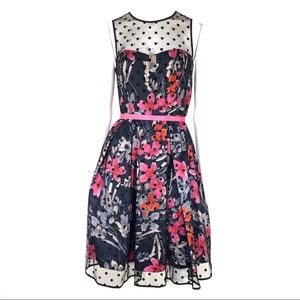 Eliza J Floral Flower Fit and Flare Illusion Dress